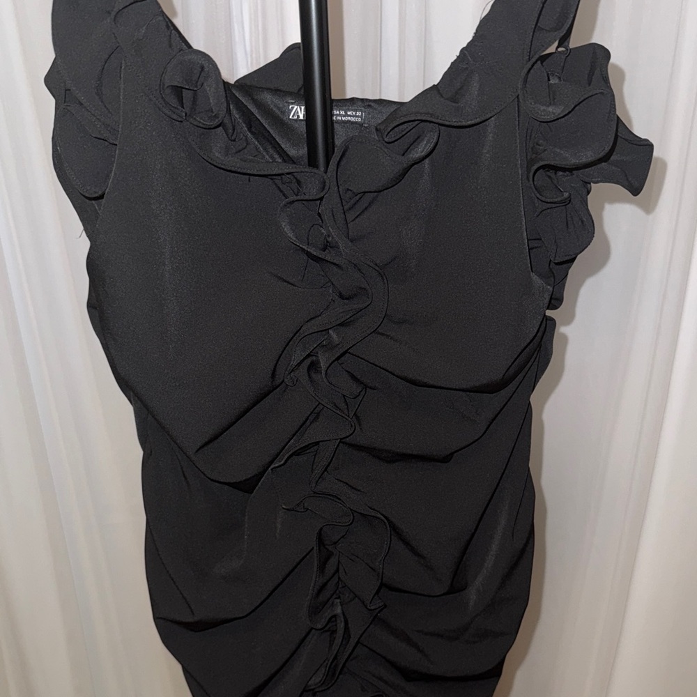 Zara Black Ruffled Ruched Mini Dress - Picture 4 of 5